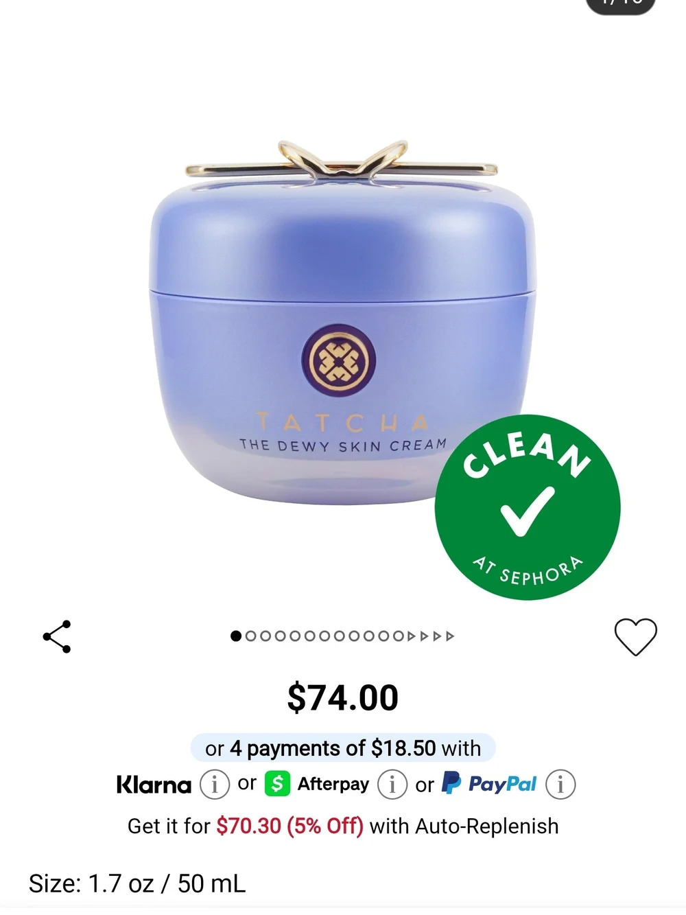 Tatcha Dewy Skin Cream - Lavender Jar with Gold Lid Accent